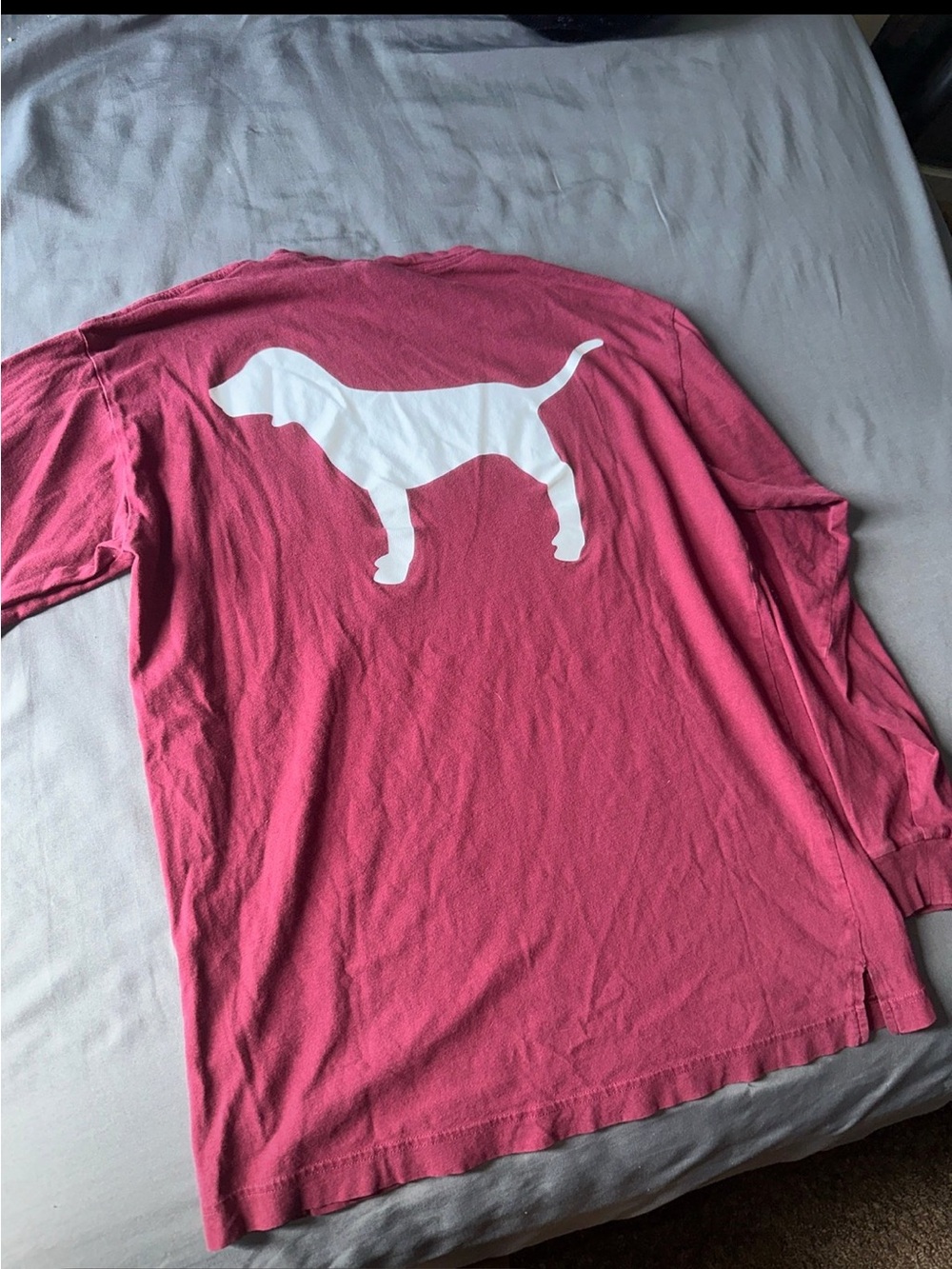 PINK Victoria's Secret Maroon Long Sleeve T-Shirt Dog Logo Size Extra Small